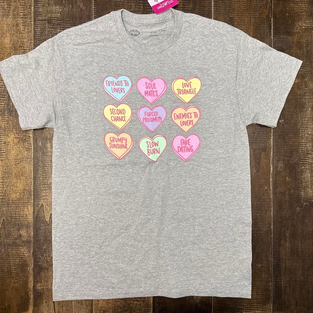 Out of Print Unisex Sweet Tropes Conversation Hearts Graphic Tee T- Shirt